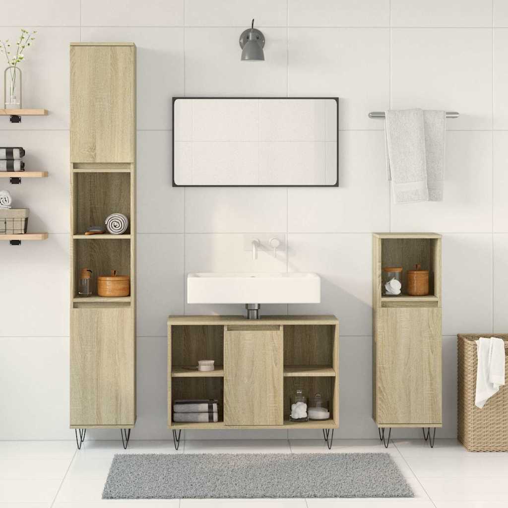 Ensemble de meubles de salle de bain 3 pcs chêne sonoma