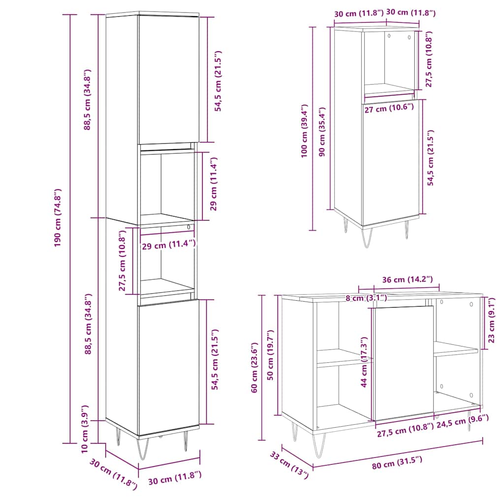 Ensemble de meubles de salle de bain 3 pcs chêne sonoma