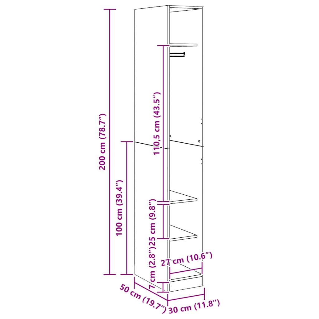 Garde-robe chêne artisanal 30x50x200 cm bois d'ingénierie - XIOS