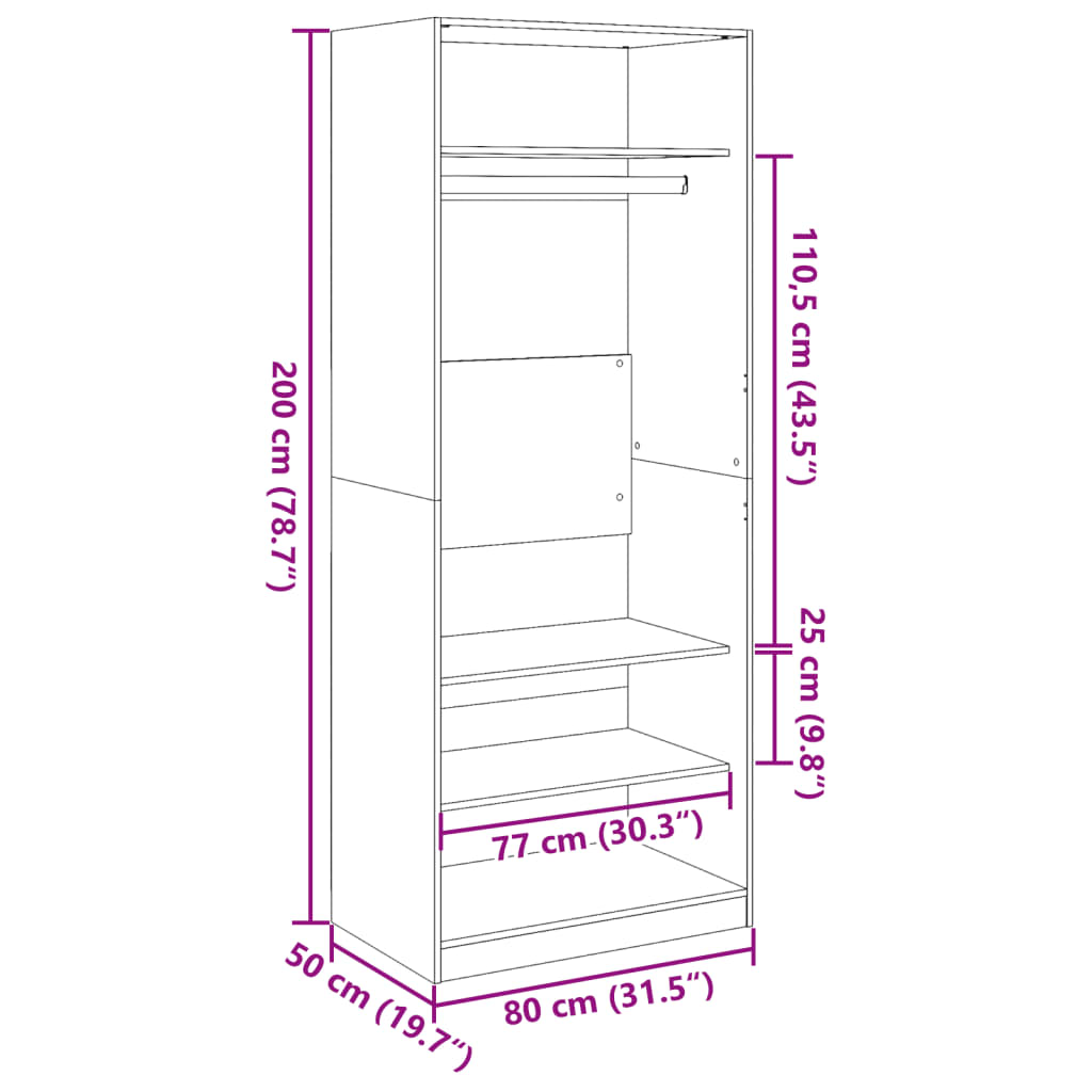 Garde-robe chêne fumé 80x50x200 cm bois d'ingénierie - XIOS