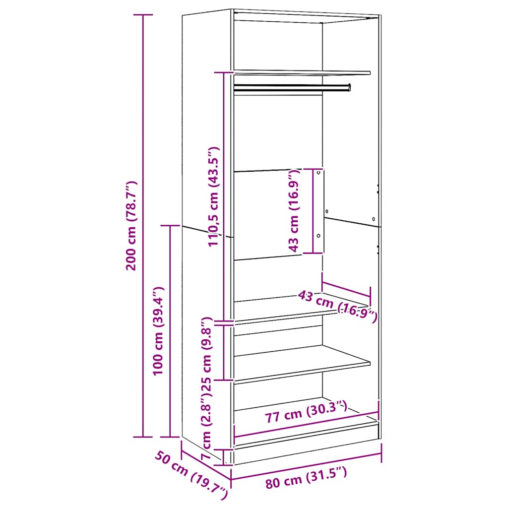 Garde-robe chêne artisanal 80x50x200 cm bois d'ingénierie - XIOS