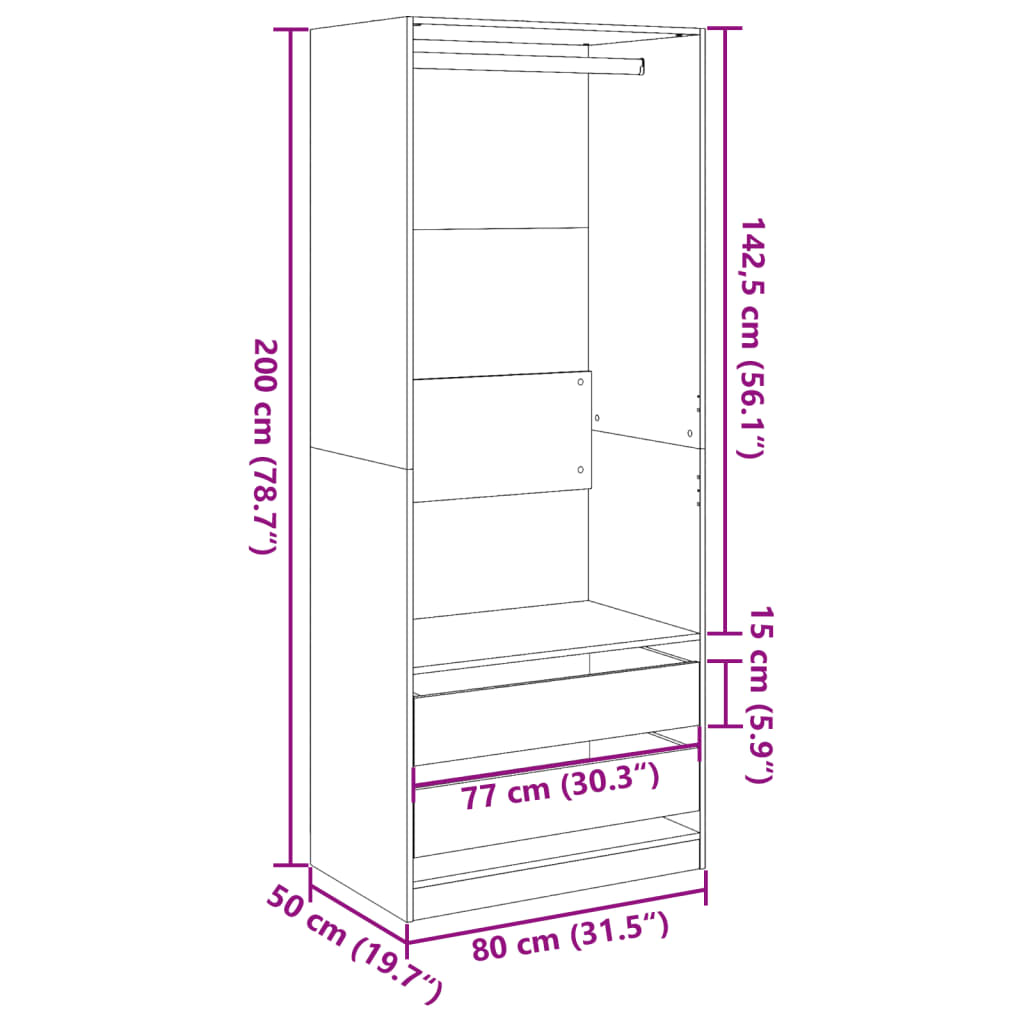 Garde-robe blanc 80x50x200 cm bois d'ingénierie - XIOS