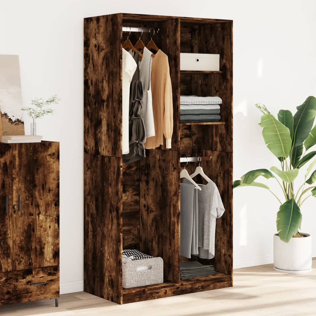 Garde-robe chêne fumé 100x50x200 cm bois d'ingénierie - XIOS