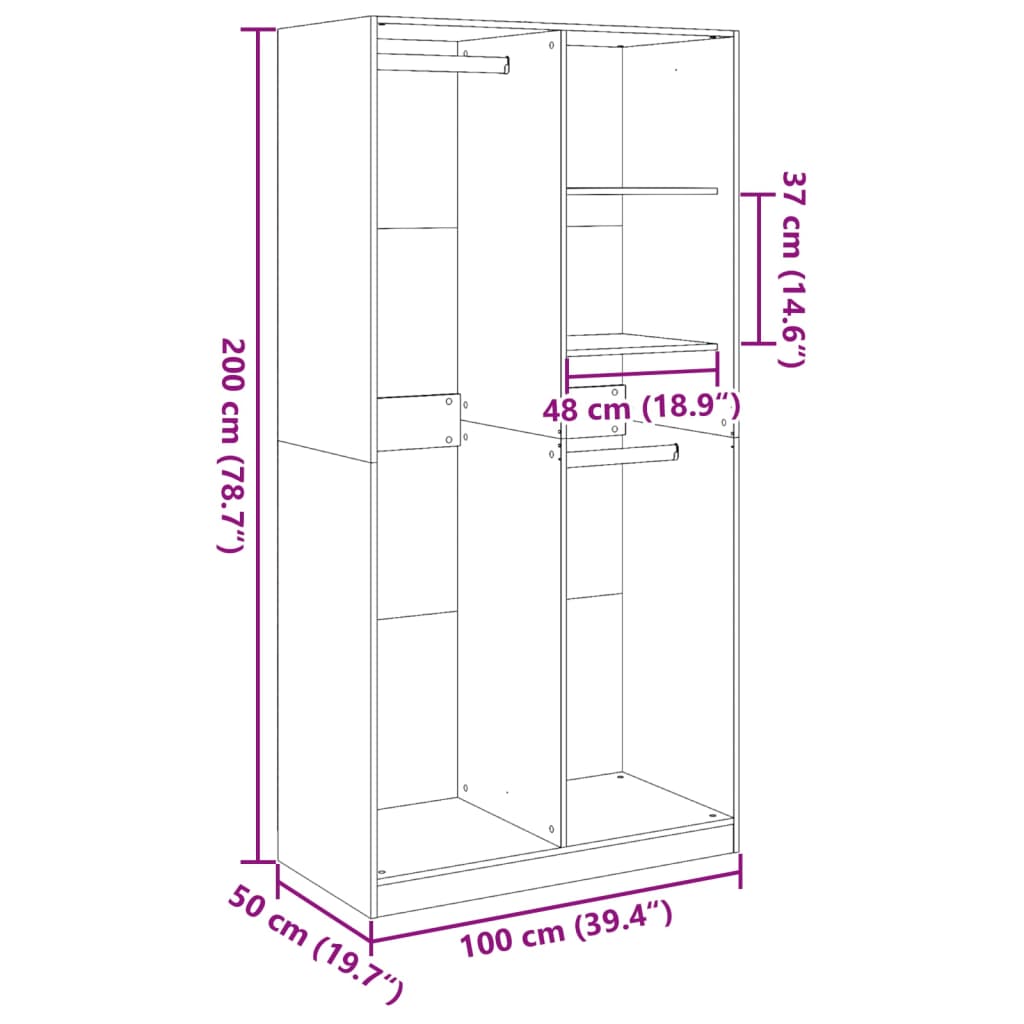 Garde-robe chêne fumé 100x50x200 cm bois d'ingénierie - XIOS