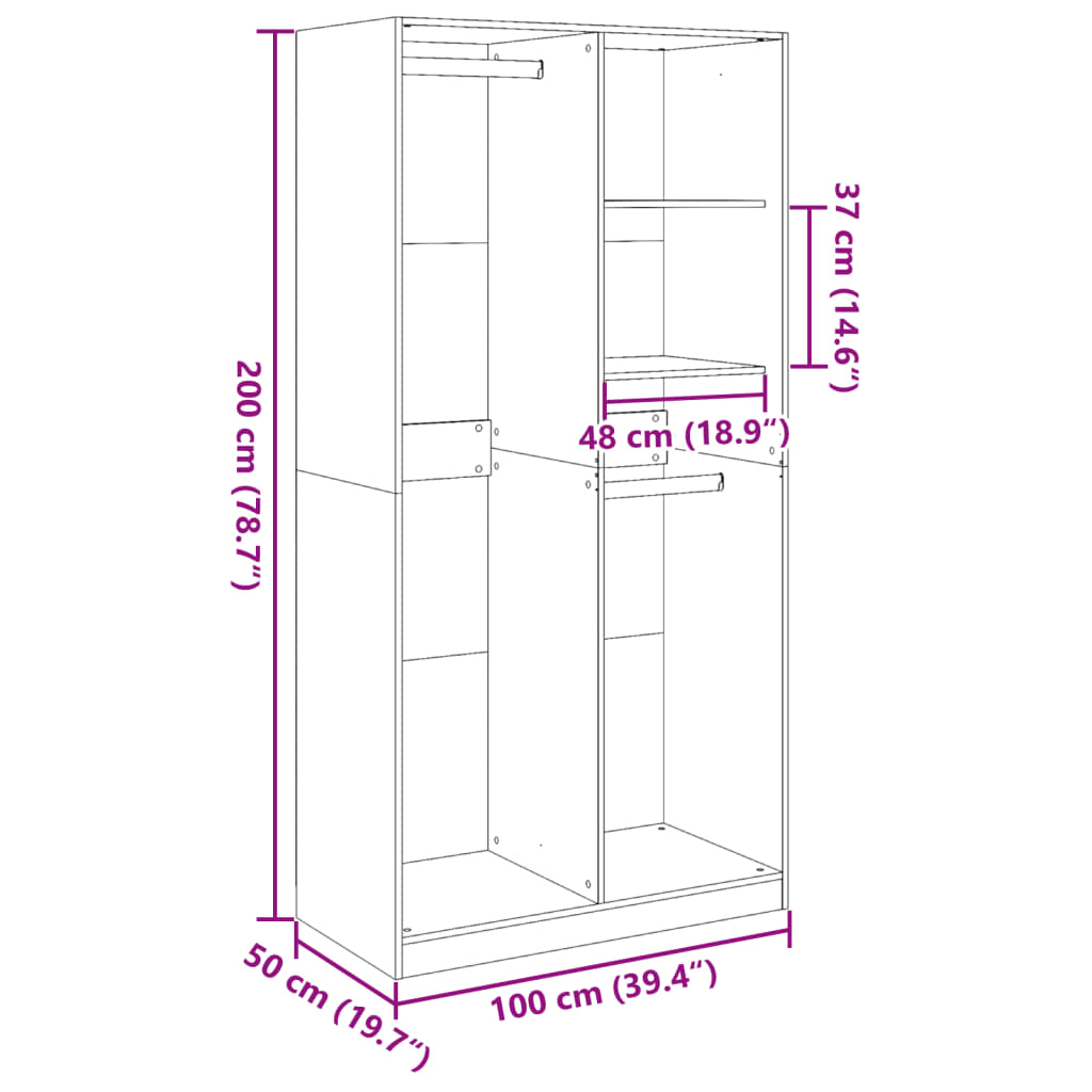 Garde-robe vieux bois 100x50x200 cm bois d'ingénierie - XIOS