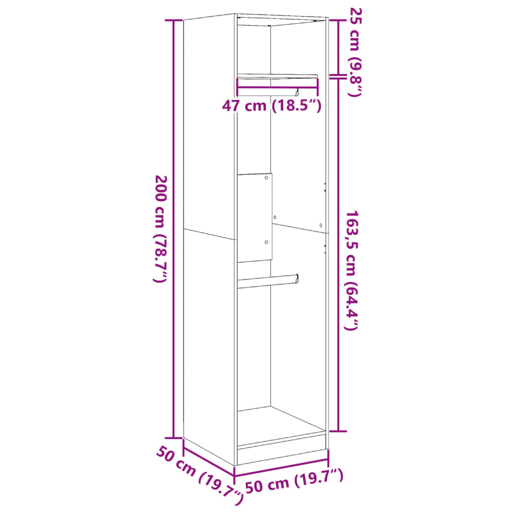Garde-robe chêne fumé 50x50x200 cm bois d'ingénierie - XIOS
