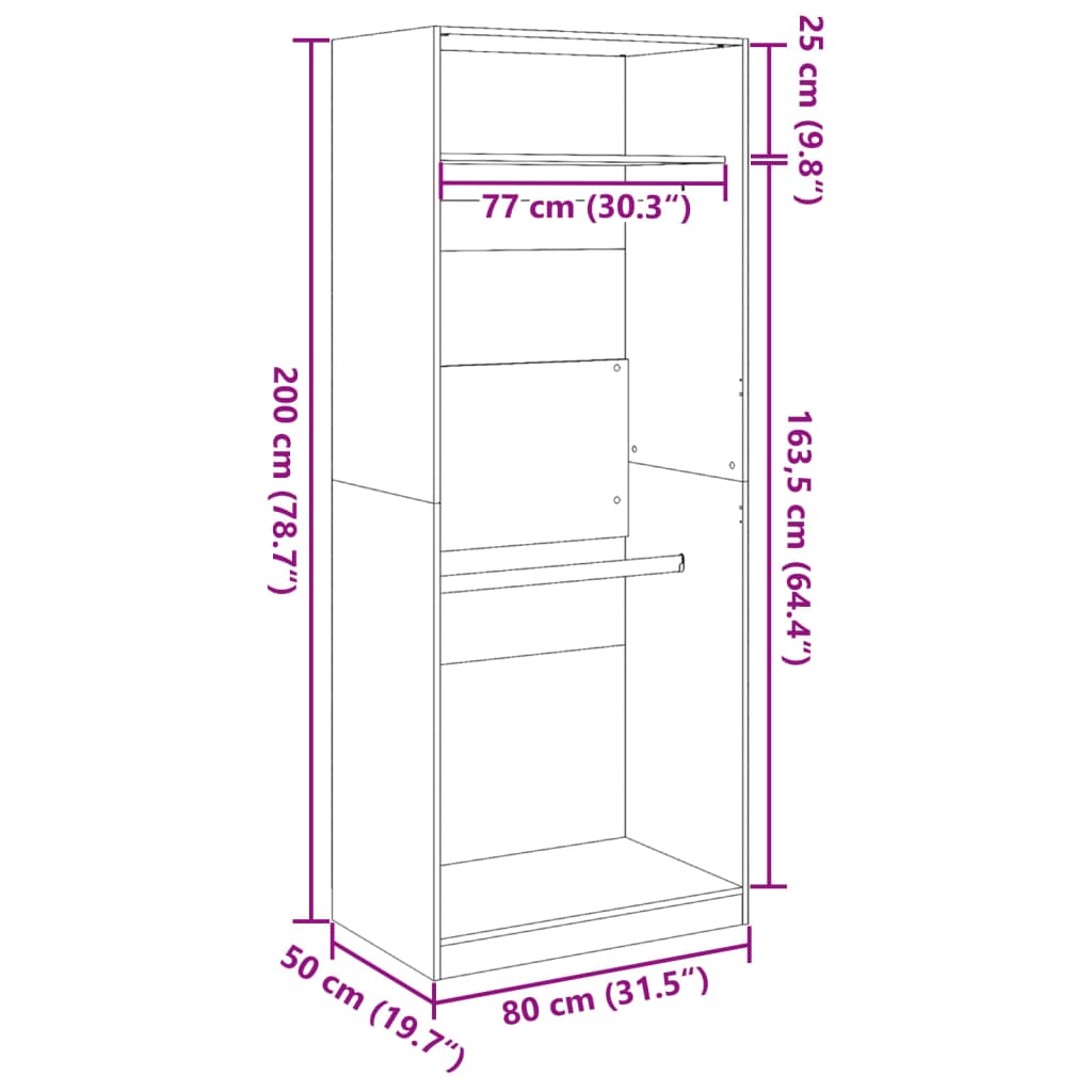 Garde-robe blanc 80x50x200 cm bois d'ingénierie - XIOS