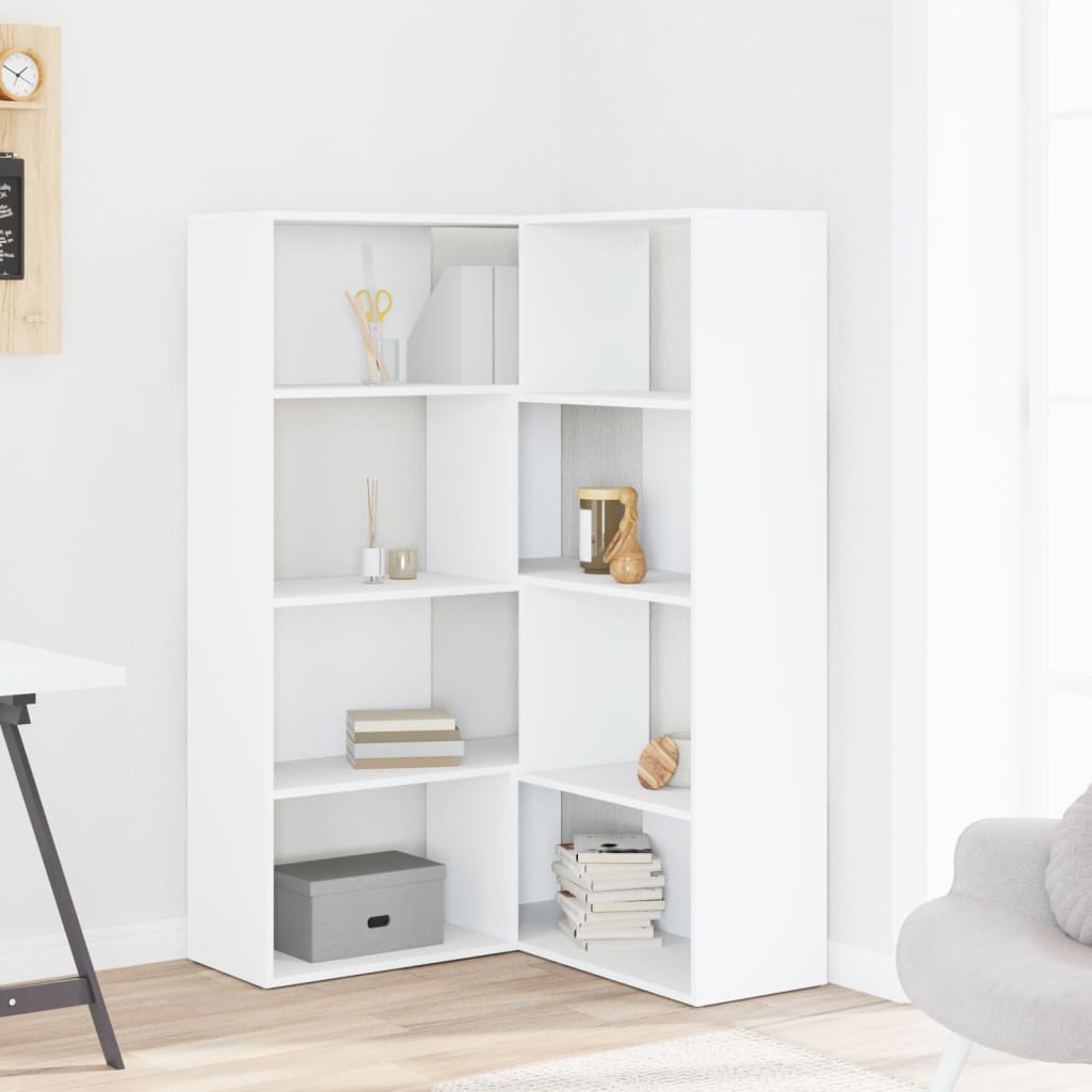 Bibliothèque d'angle à 4 niveaux blanc bois d'ingénierie - XIOS