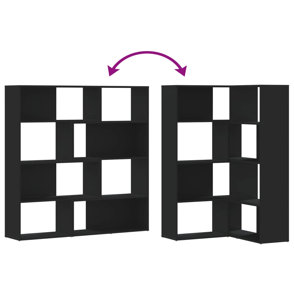 Bibliothèque d'angle à 4 niveaux noir bois d'ingénierie - XIOS