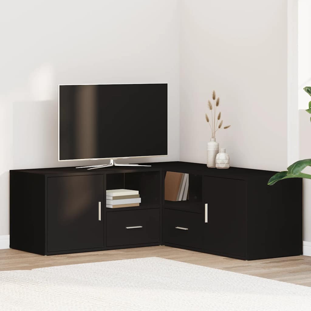 Armoire d'angle noir 200x40x45 cm bois d’ingénierie