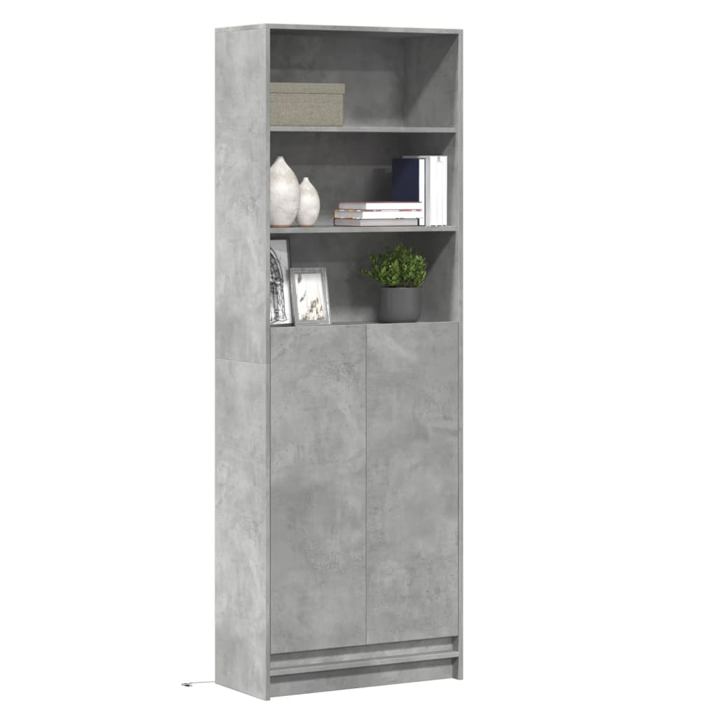 Buffet haut avec LED gris béton 69x32,5x200cm bois d’ingénierie - XIOS