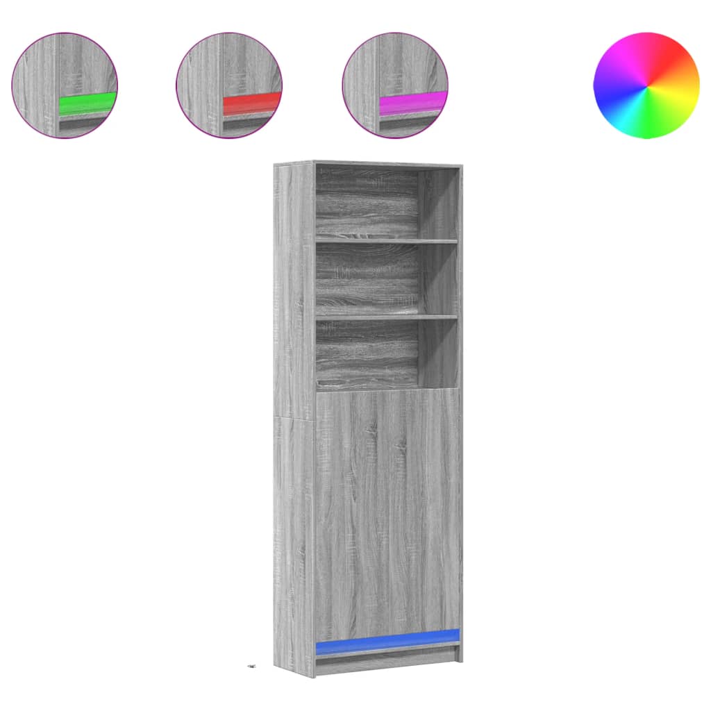 Buffet haut LED sonoma gris 69x32,5x200 cm bois d’ingénierie - XIOS