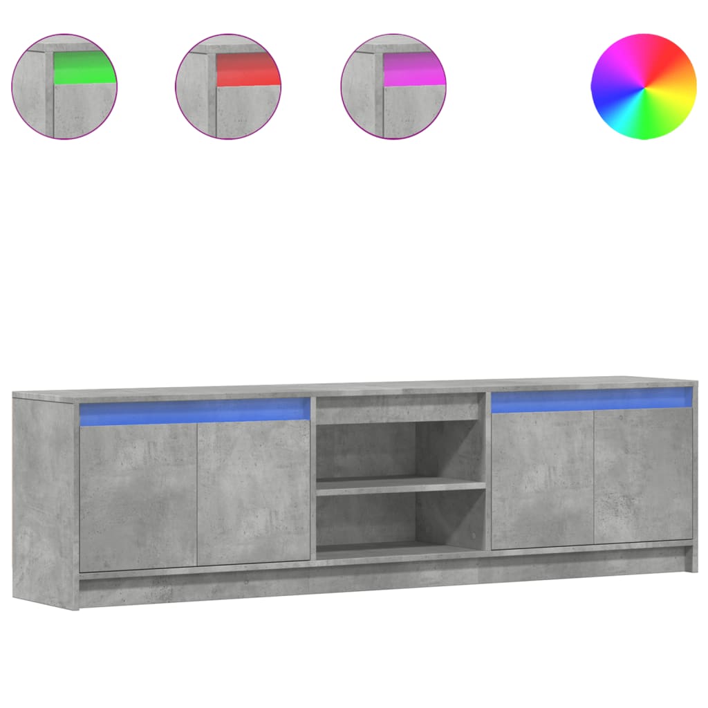 Meuble TV avec LED gris béton 180x34x50 cm bois d'ingénierie - XIOS