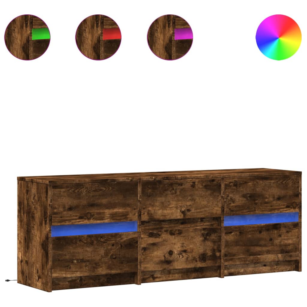 Meuble TV avec LED chêne fumé 140x34x50 cm bois d'ingénierie - XIOS