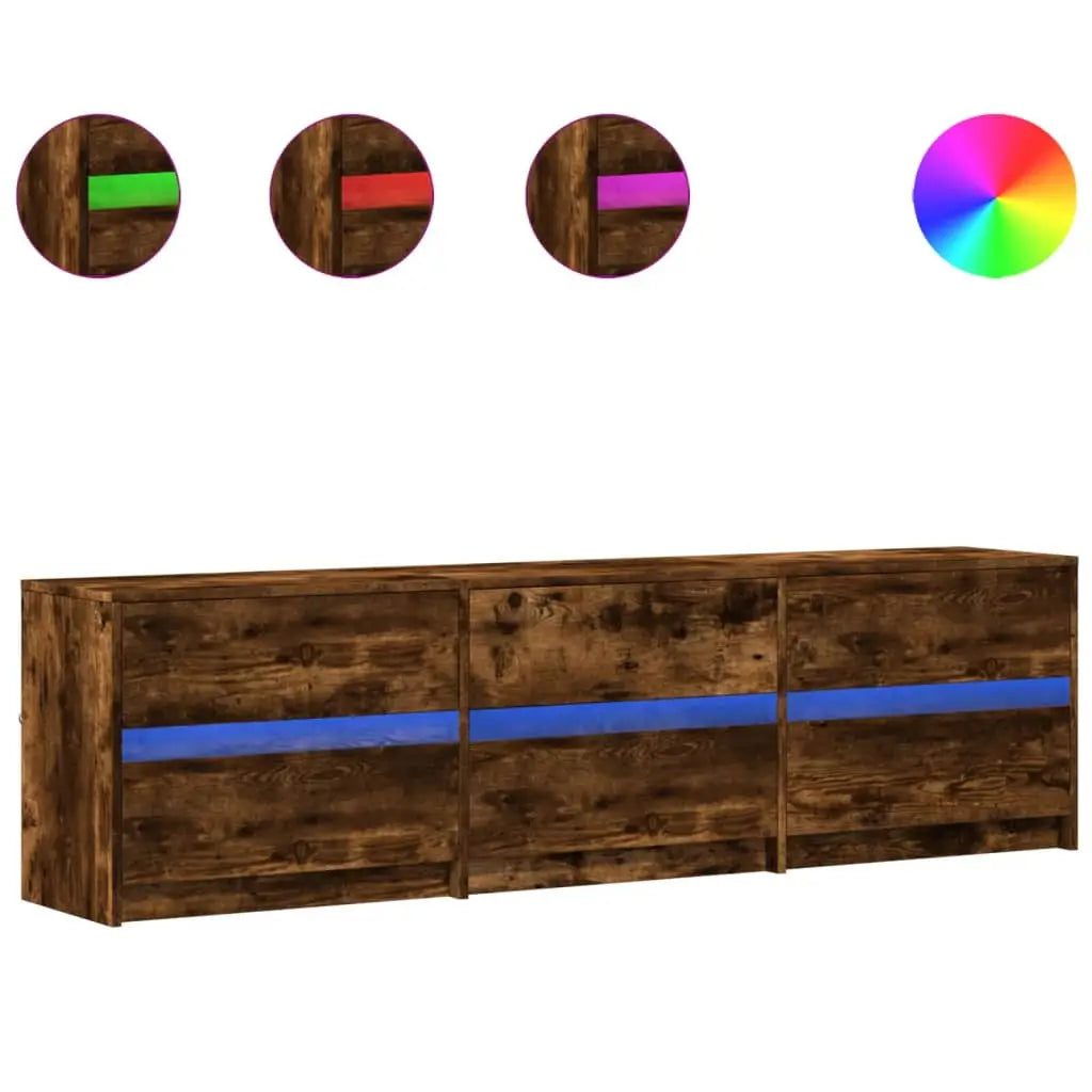 Meuble TV avec LED chêne fumé 180x34x50 cm bois d’ingénierie - XIOS