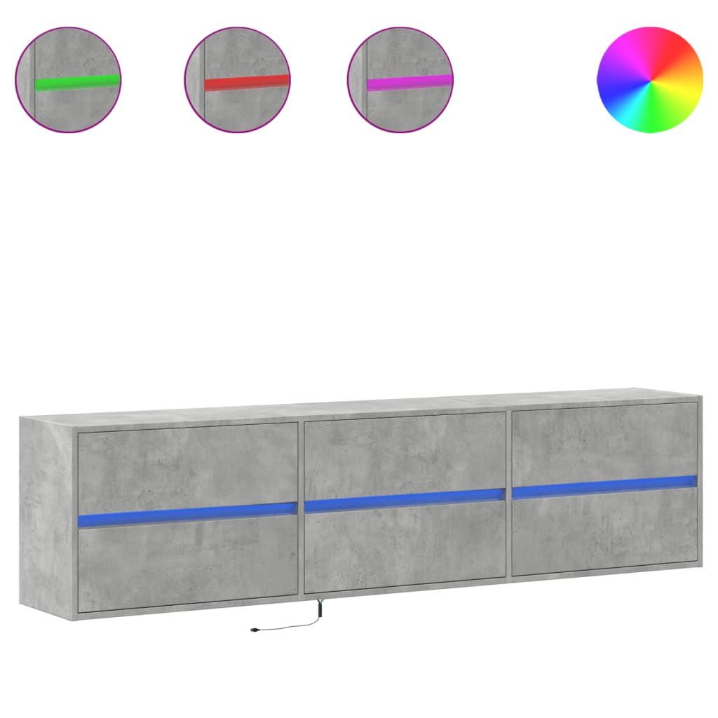 Meuble TV mural avec LED gris béton 180x31x45 cm - XIOS