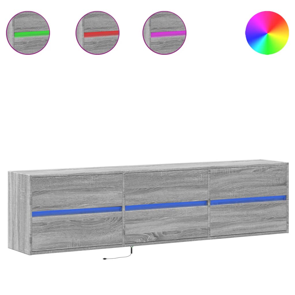 Meuble TV mural avec LED sonoma gris 180x31x45 cm - XIOS