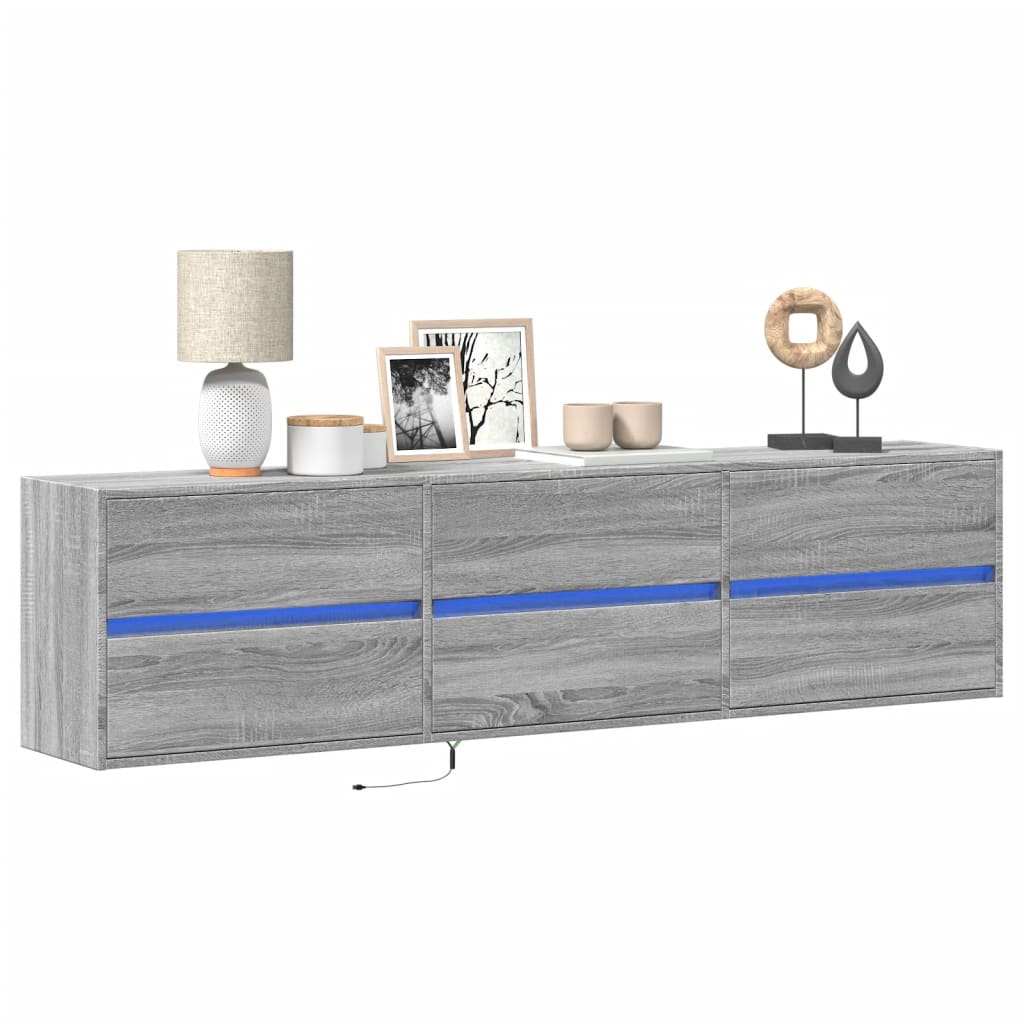 Meuble TV mural avec LED sonoma gris 180x31x45 cm - XIOS