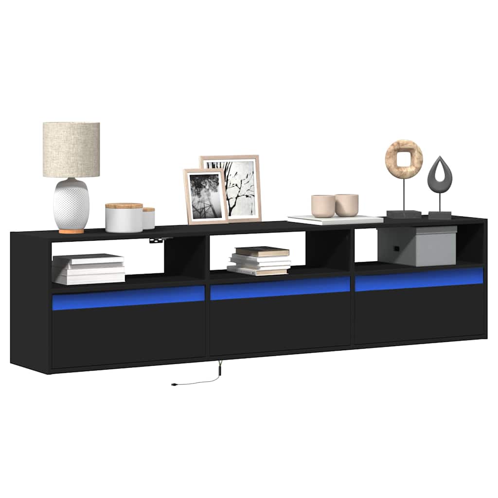 Meuble TV mural avec éclairage LED noir 180 x 31 x 45 cm - XIOS