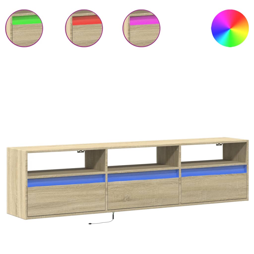 Meuble TV mural avec LED chêne sonoma 180x31x45 cm - XIOS