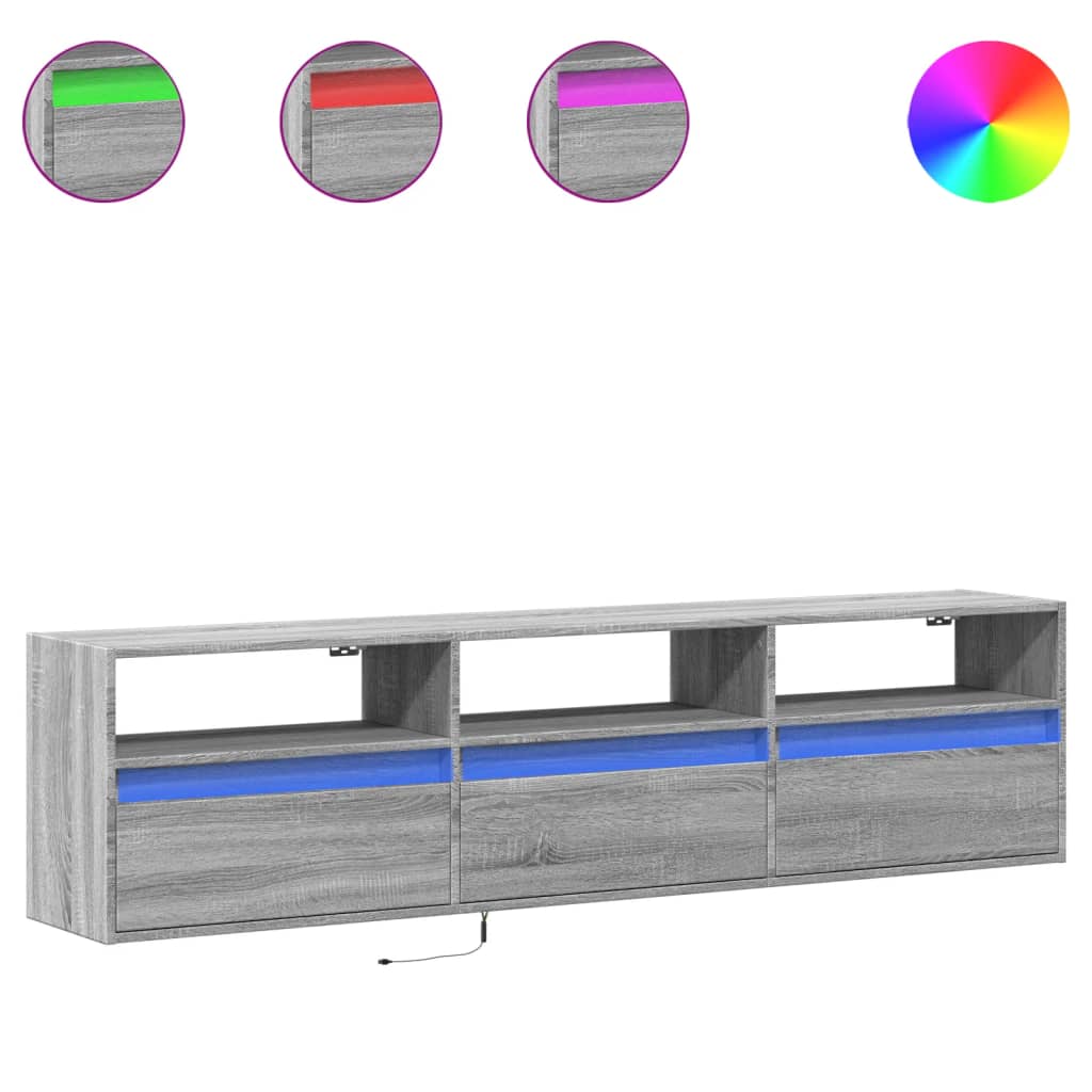 Meuble TV mural avec LED sonoma gris 180x31x45 cm - XIOS