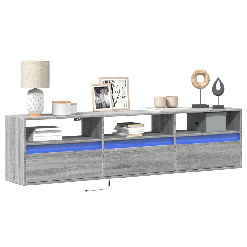 Meuble TV mural avec LED sonoma gris 180x31x45 cm - XIOS