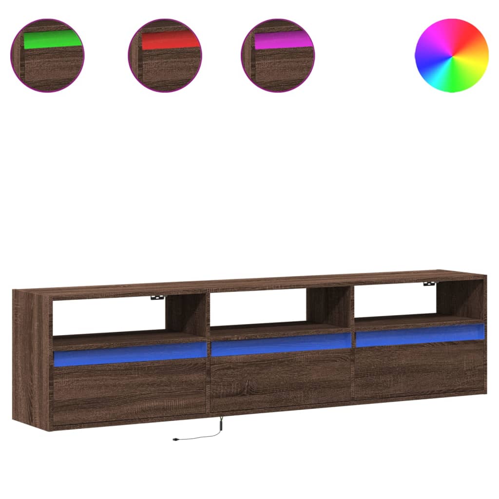 Meuble TV mural avec LED chêne marron 180x31x45 cm - XIOS