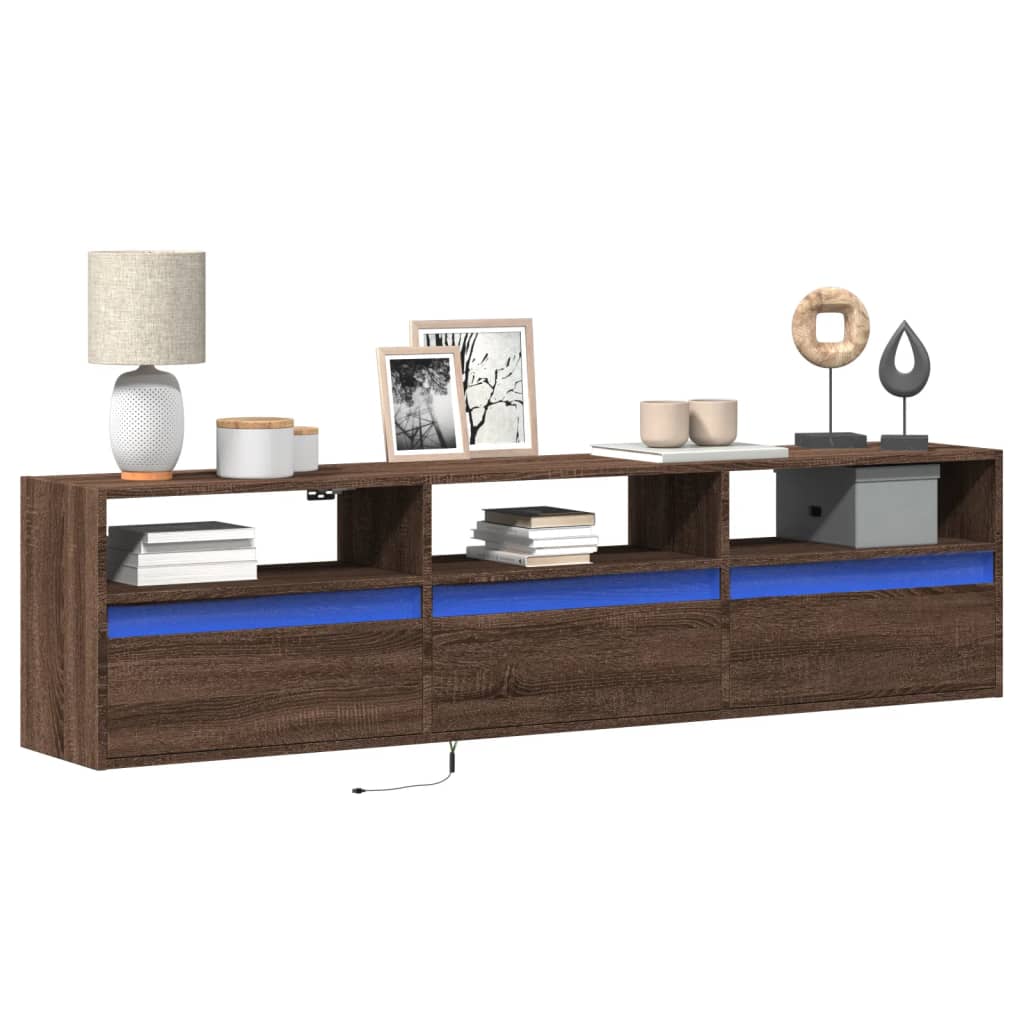 Meuble TV mural avec LED chêne marron 180x31x45 cm - XIOS