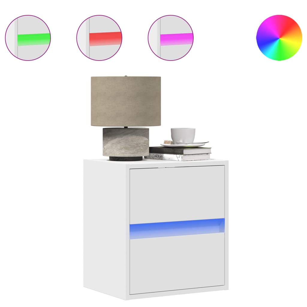 Tables de chevet murales avec lumières LED 2 pcs blanc - XIOS