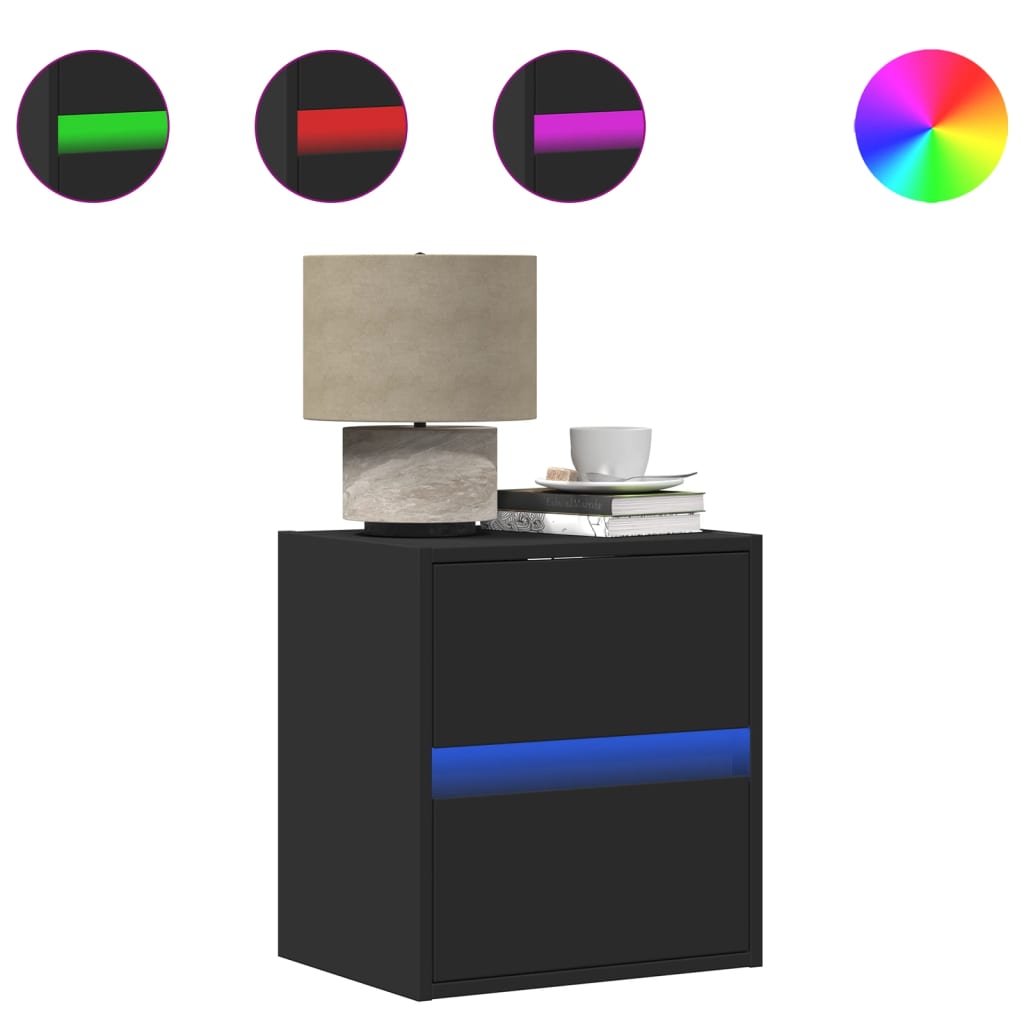 Tables de chevet murales avec lumières LED 2 pcs noir - XIOS