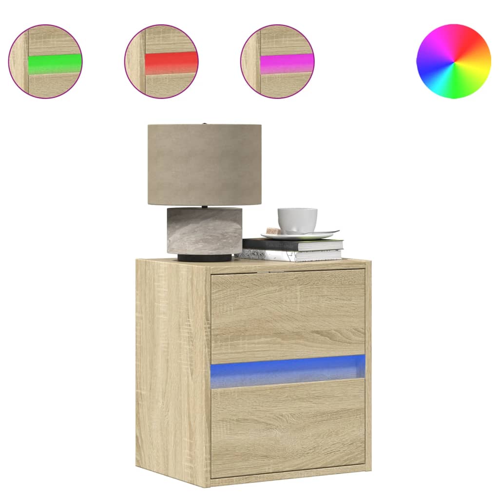 Table de chevet murale avec lumières LED chêne sonoma - XIOS