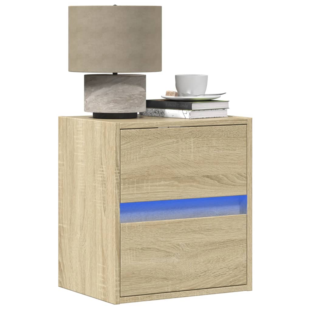 Table de chevet murale avec lumières LED chêne sonoma - XIOS