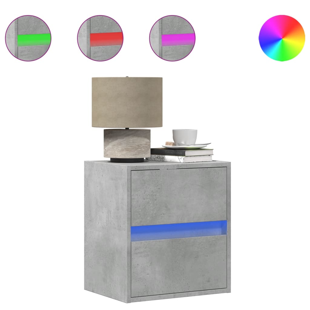 Table de chevet murale avec lumières LED gris béton - XIOS