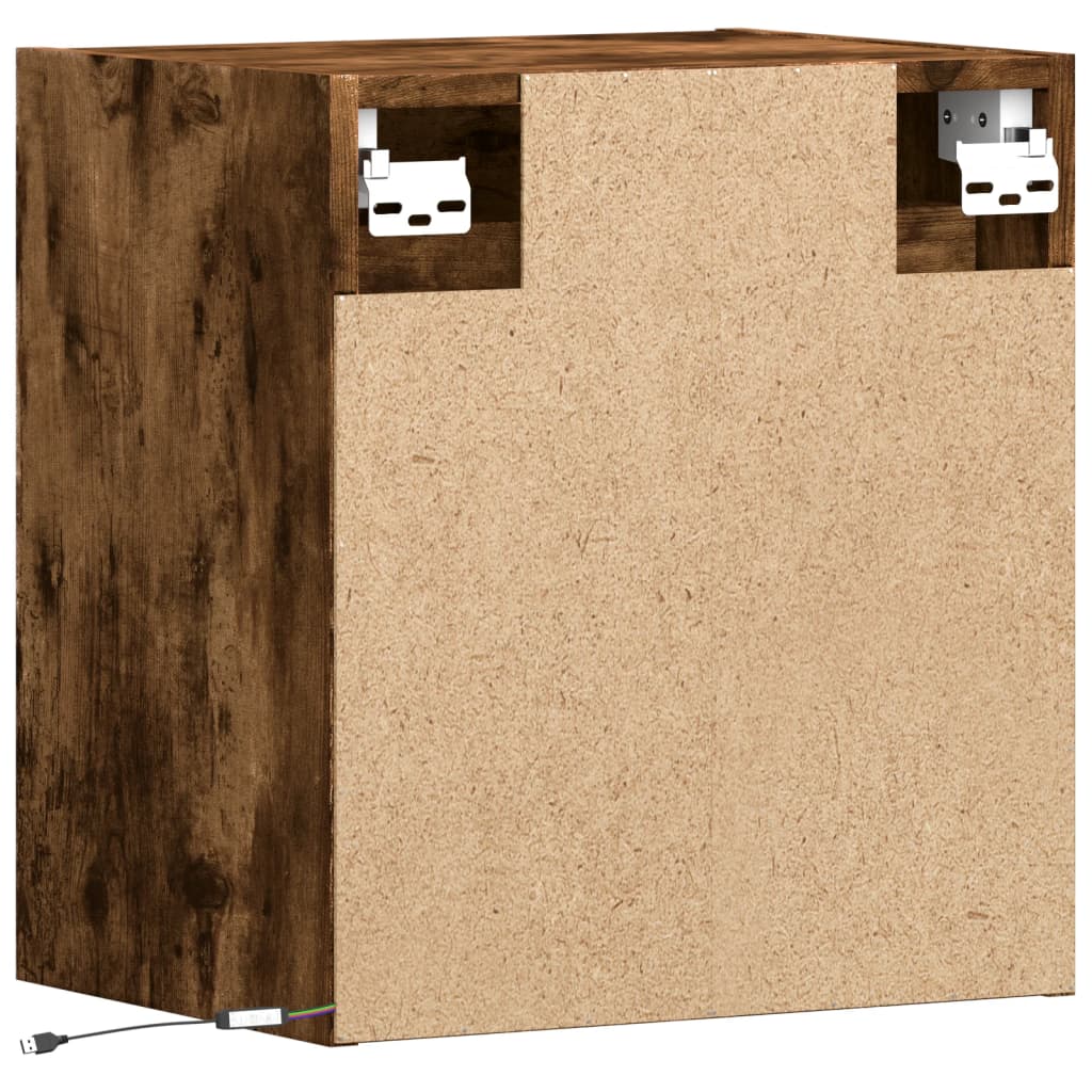 Tables de chevet murales avec lumières LED 2 pcs chêne fumé - XIOS