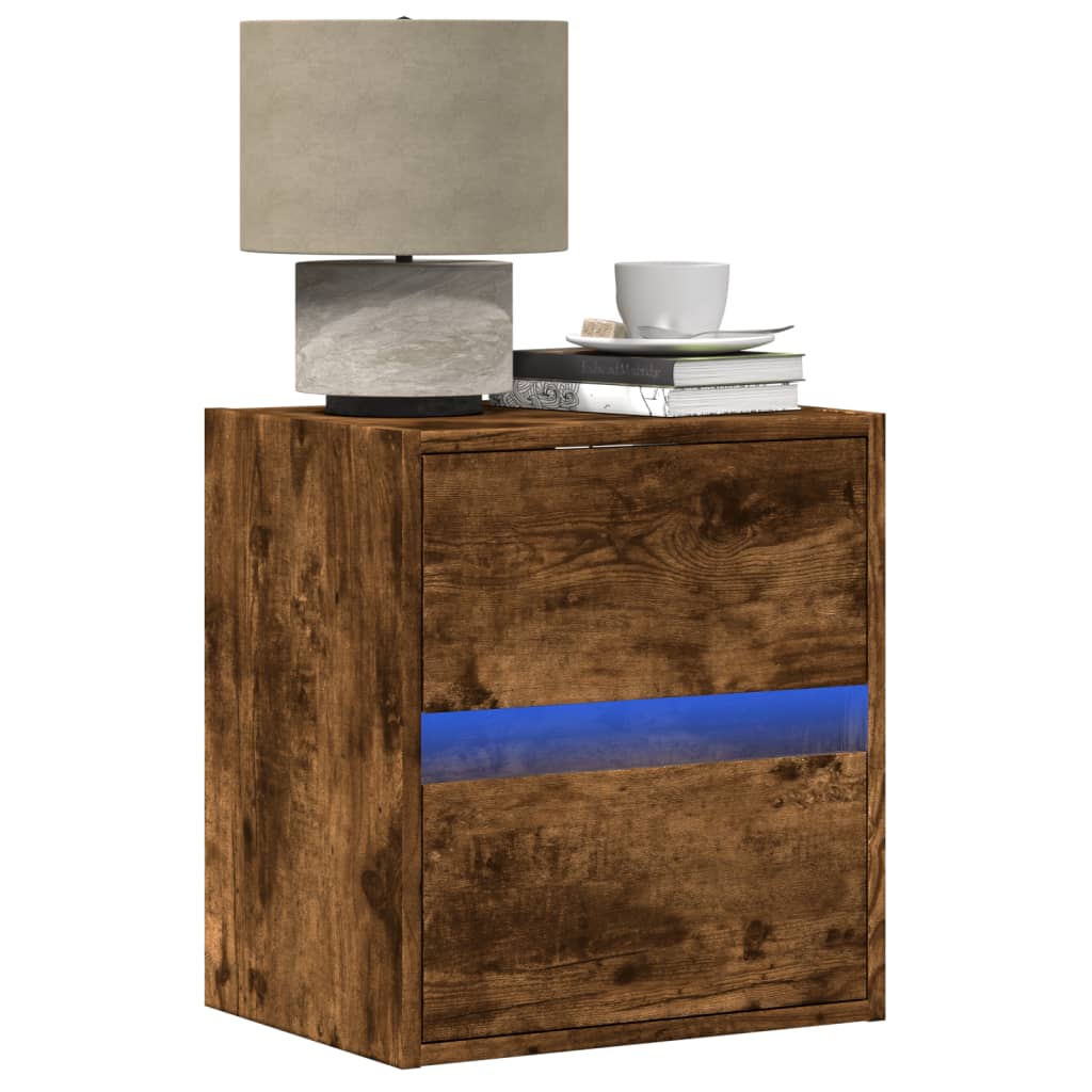 Tables de chevet murales avec lumières LED 2 pcs chêne fumé - XIOS