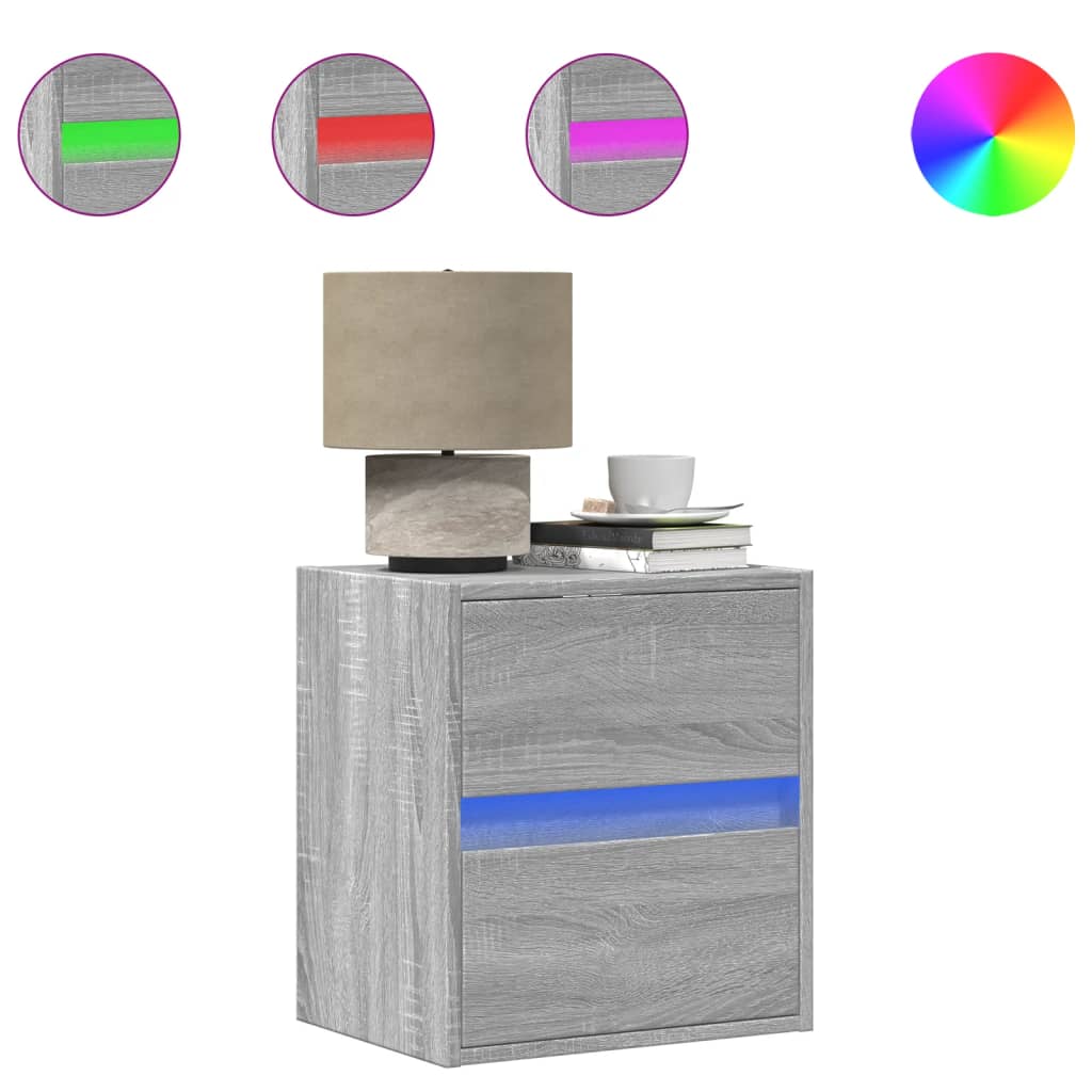 Tables de chevet murales avec lumières LED 2 pcs sonoma gris - XIOS