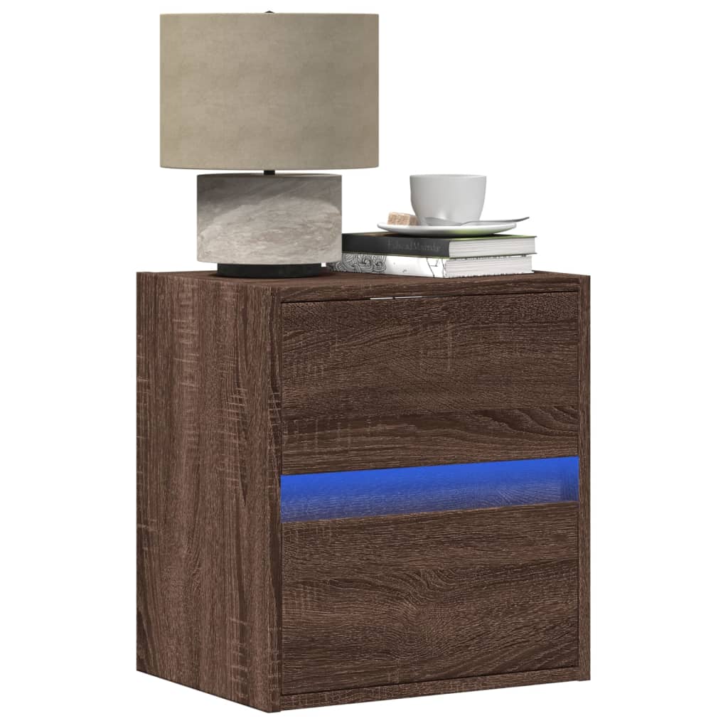 Tables de chevet murales avec lumières LED 2 pcs chêne marron - XIOS