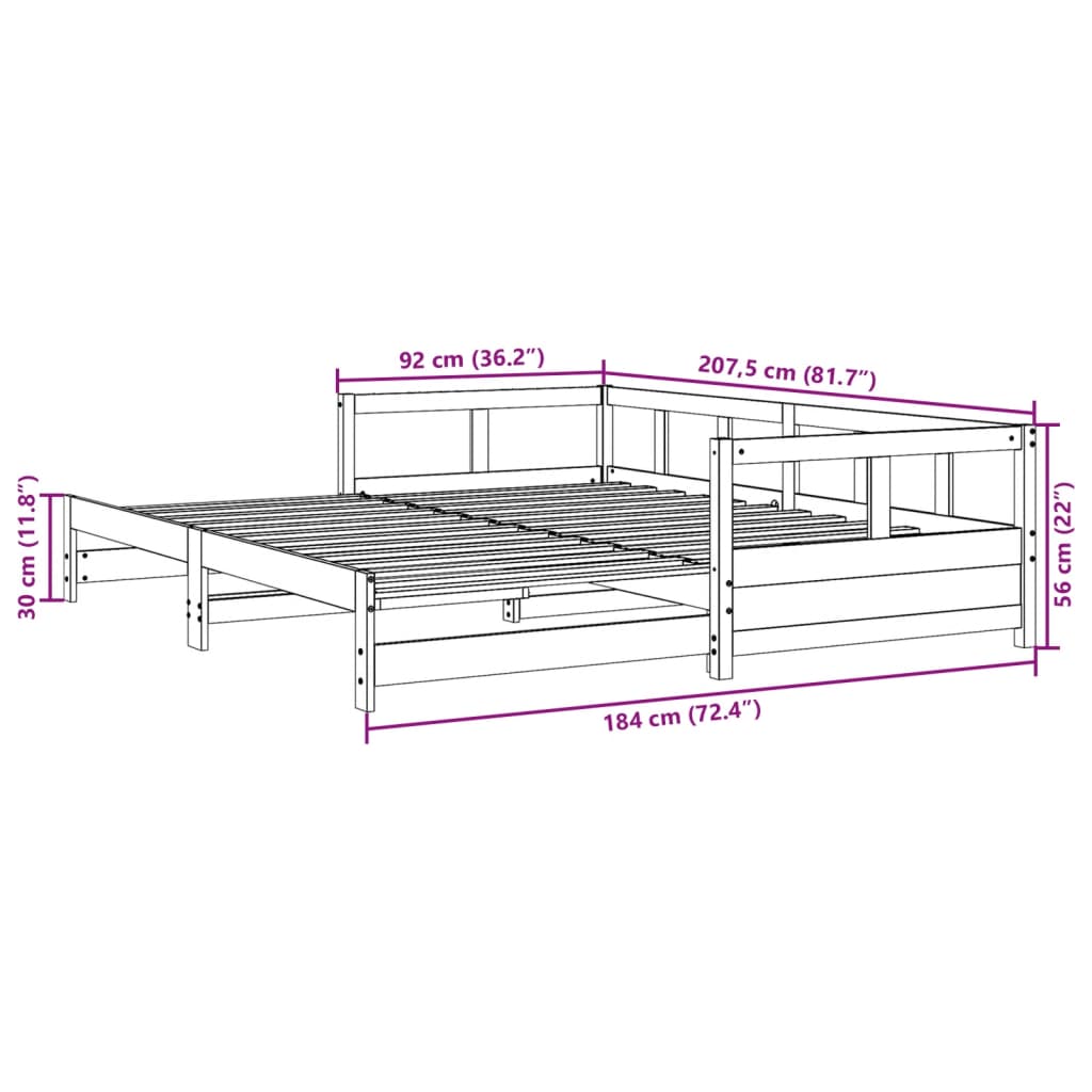 Lit de jour sans matelas blanc 90x200 cm bois de pin massif - XIOS