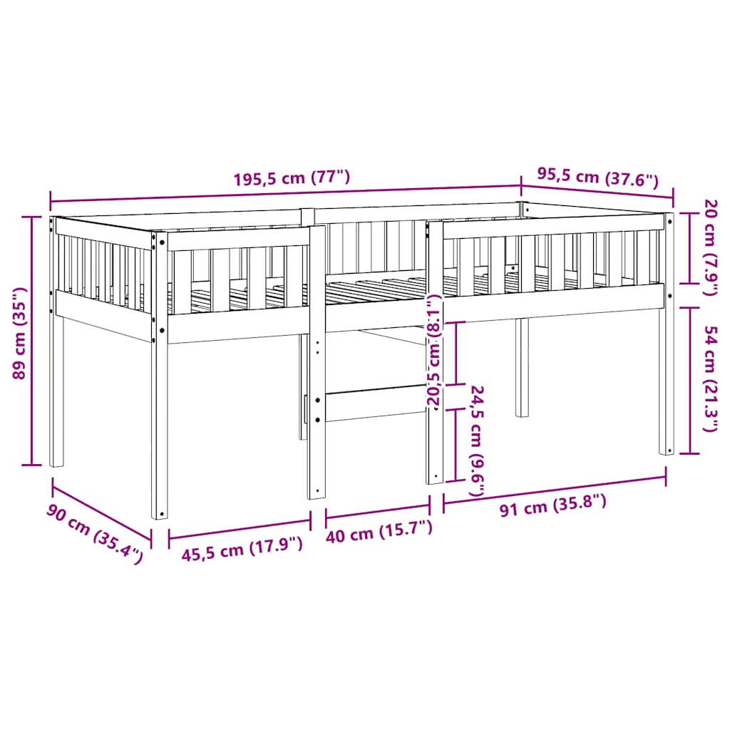 Lit pour enfants sans matelas cire marron 90x190 cm pin massif - XIOS