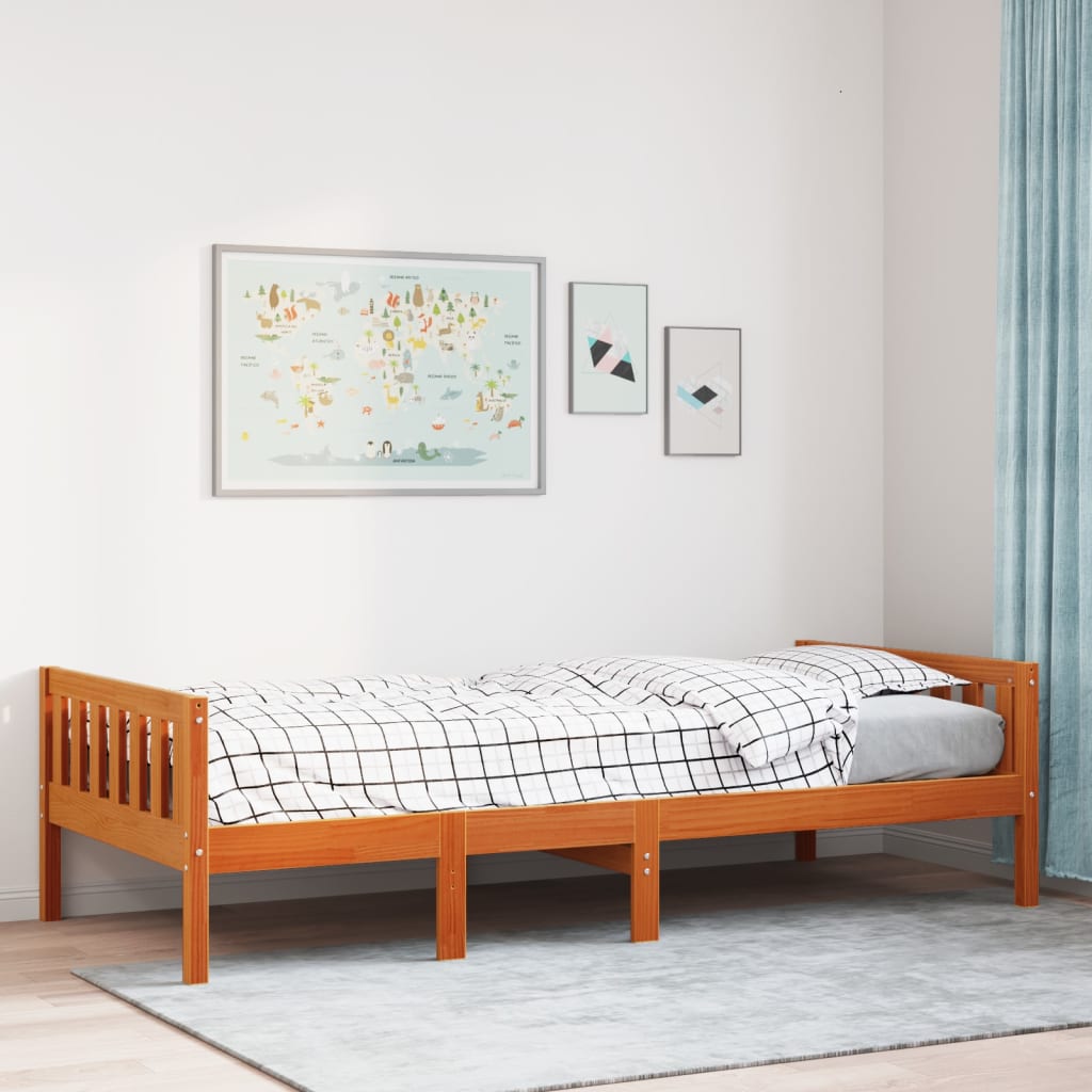 Lit pour enfants sans matelas cire marron 80x200 cm pin massif - XIOS