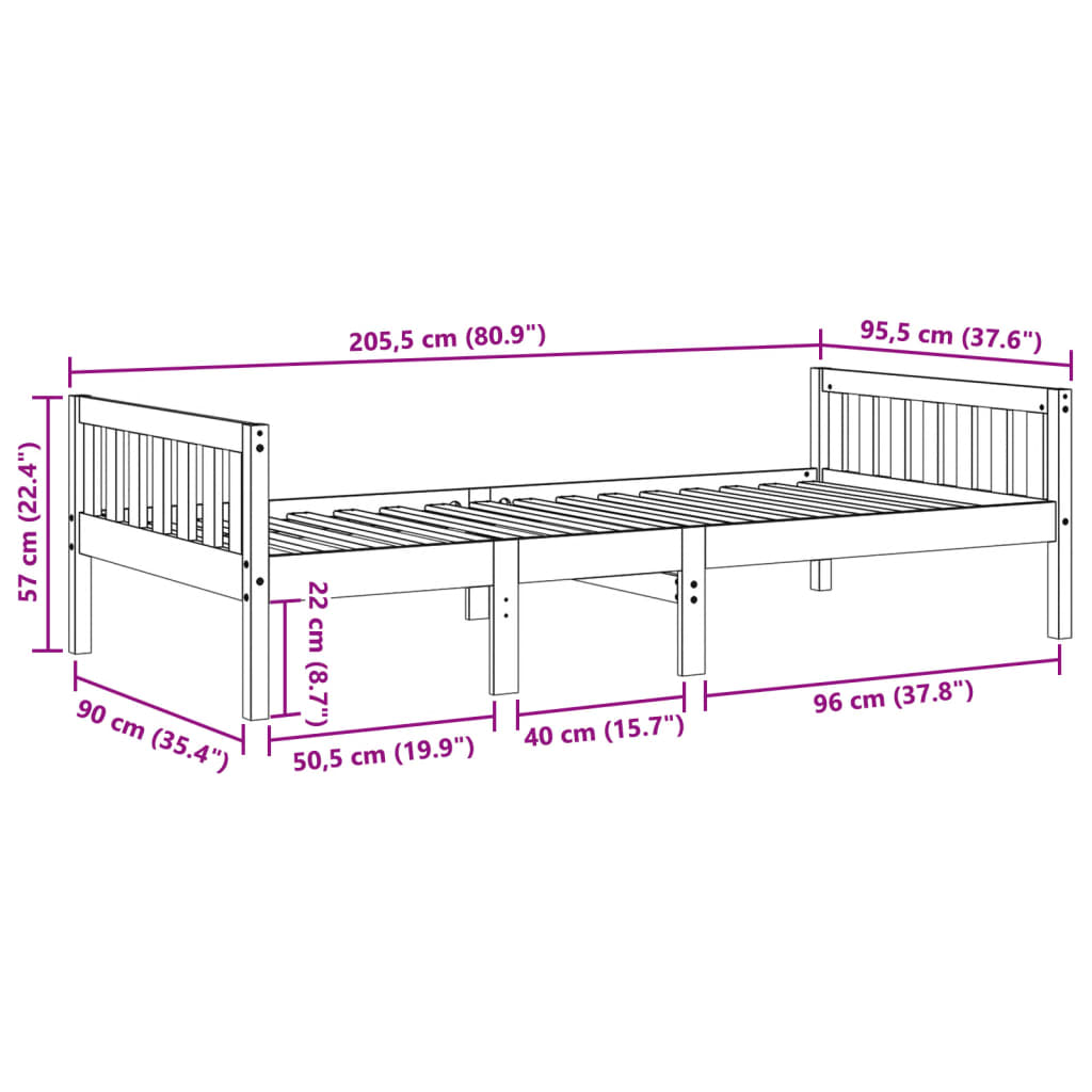 Lit pour enfants sans matelas blanc 90x200cm bois de pin massif - XIOS