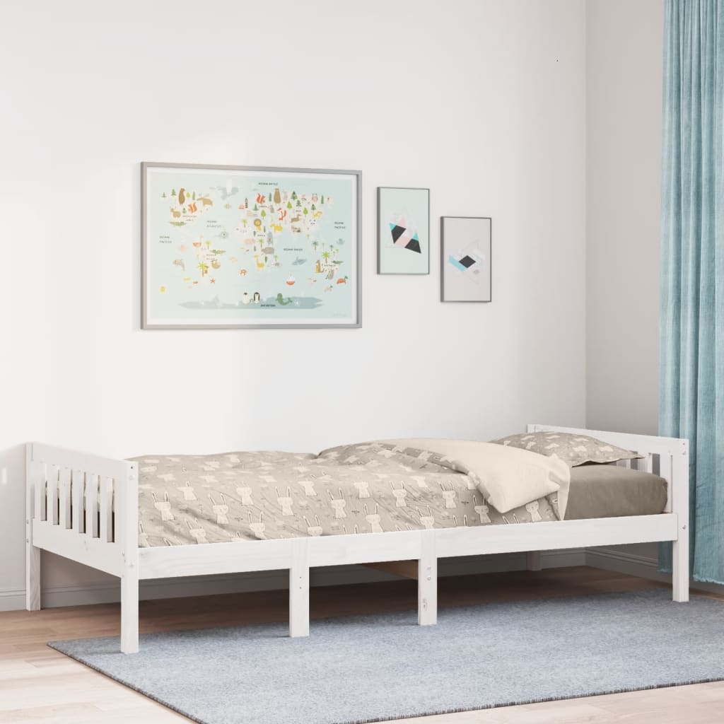 Lit pour enfants sans matelas blanc 90x200cm bois de pin massif - XIOS