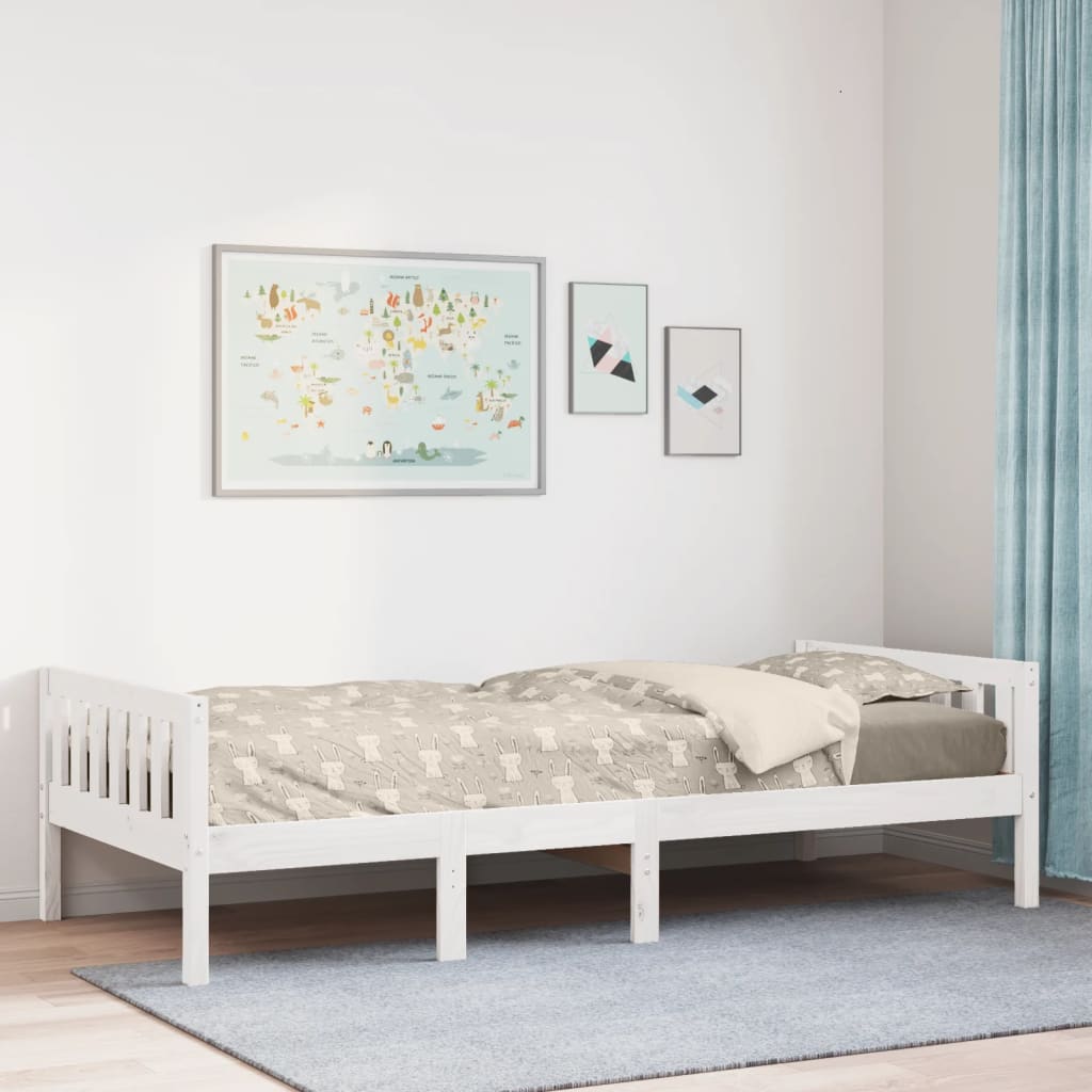 Lit pour enfants sans matelas blanc 90x190cm bois de pin massif - XIOS