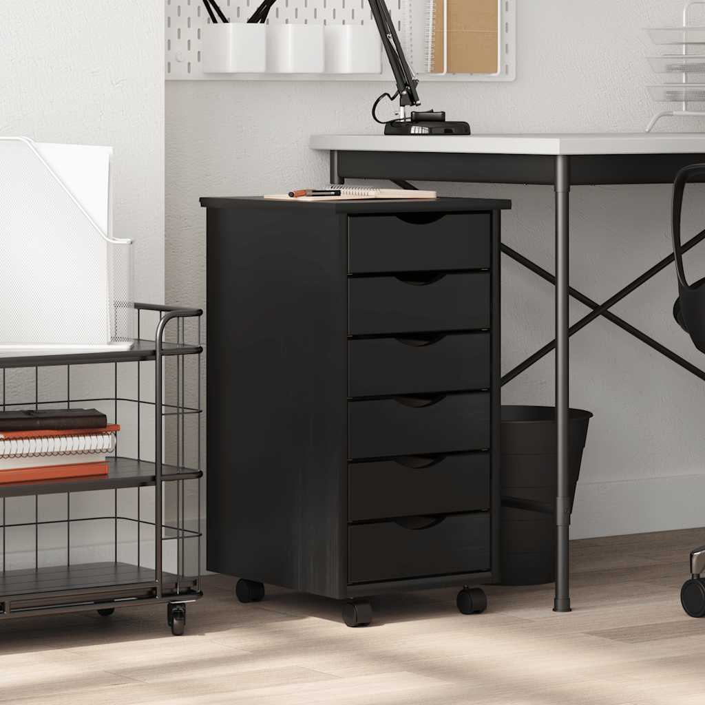 Armoire roulante avec tiroirs MOSS noir bois de pin solide - XIOS