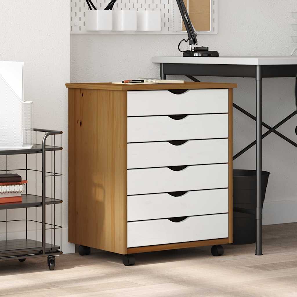 Armoire roulante avec tiroirs MOSS bois de pin marron miel - XIOS