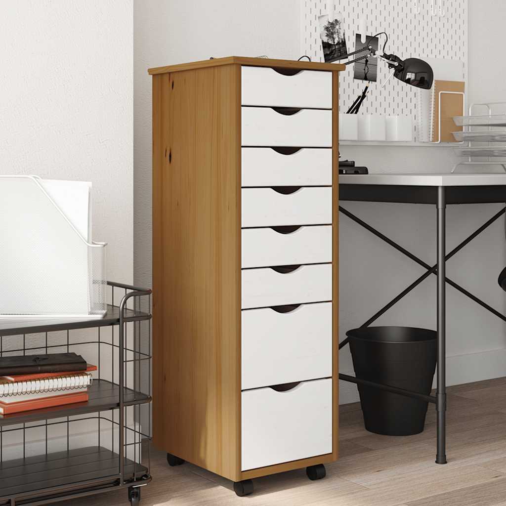 Armoire roulante avec tiroirs MOSS bois de pin marron miel - XIOS
