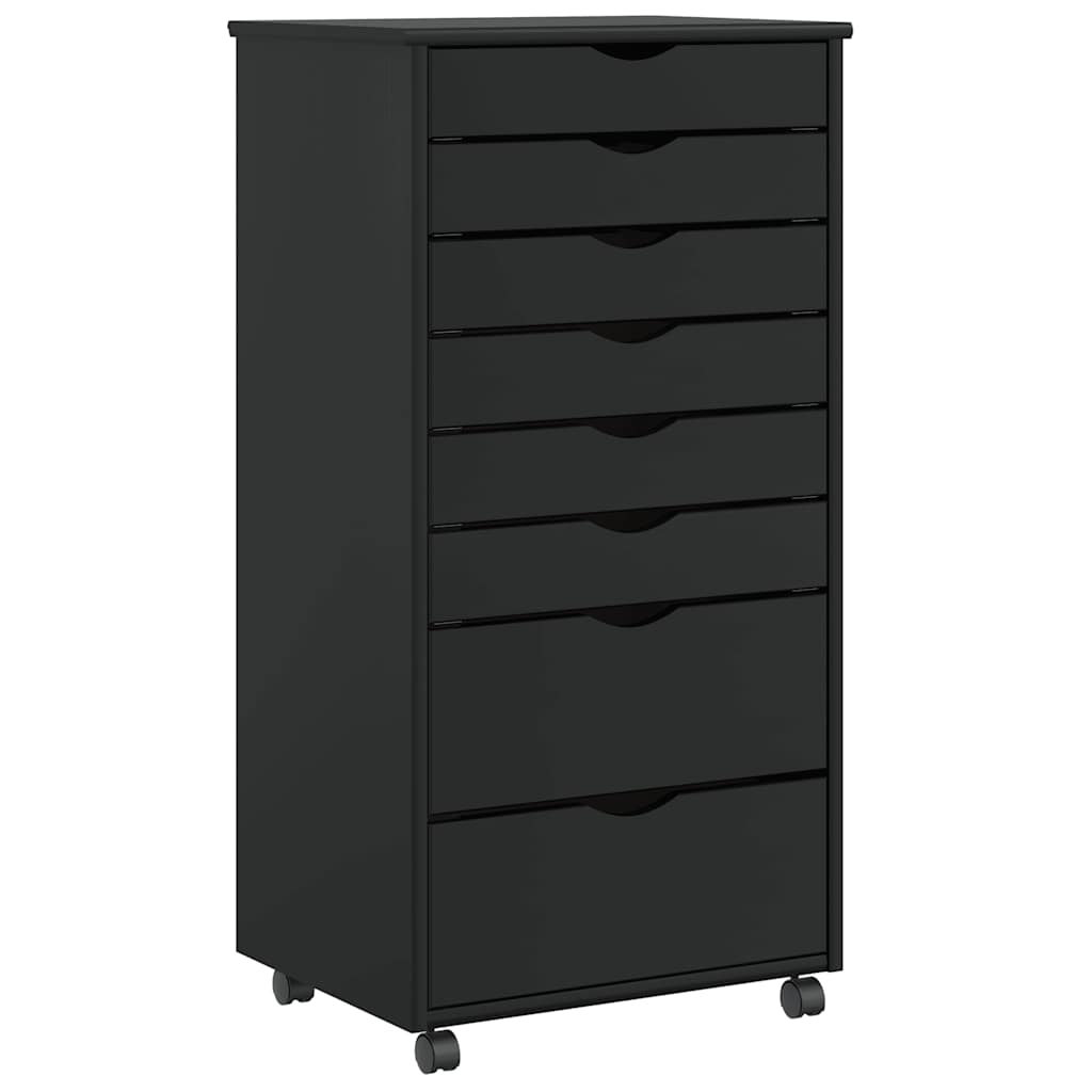 Armoire roulante avec tiroirs MOSS noir bois de pin solide - XIOS