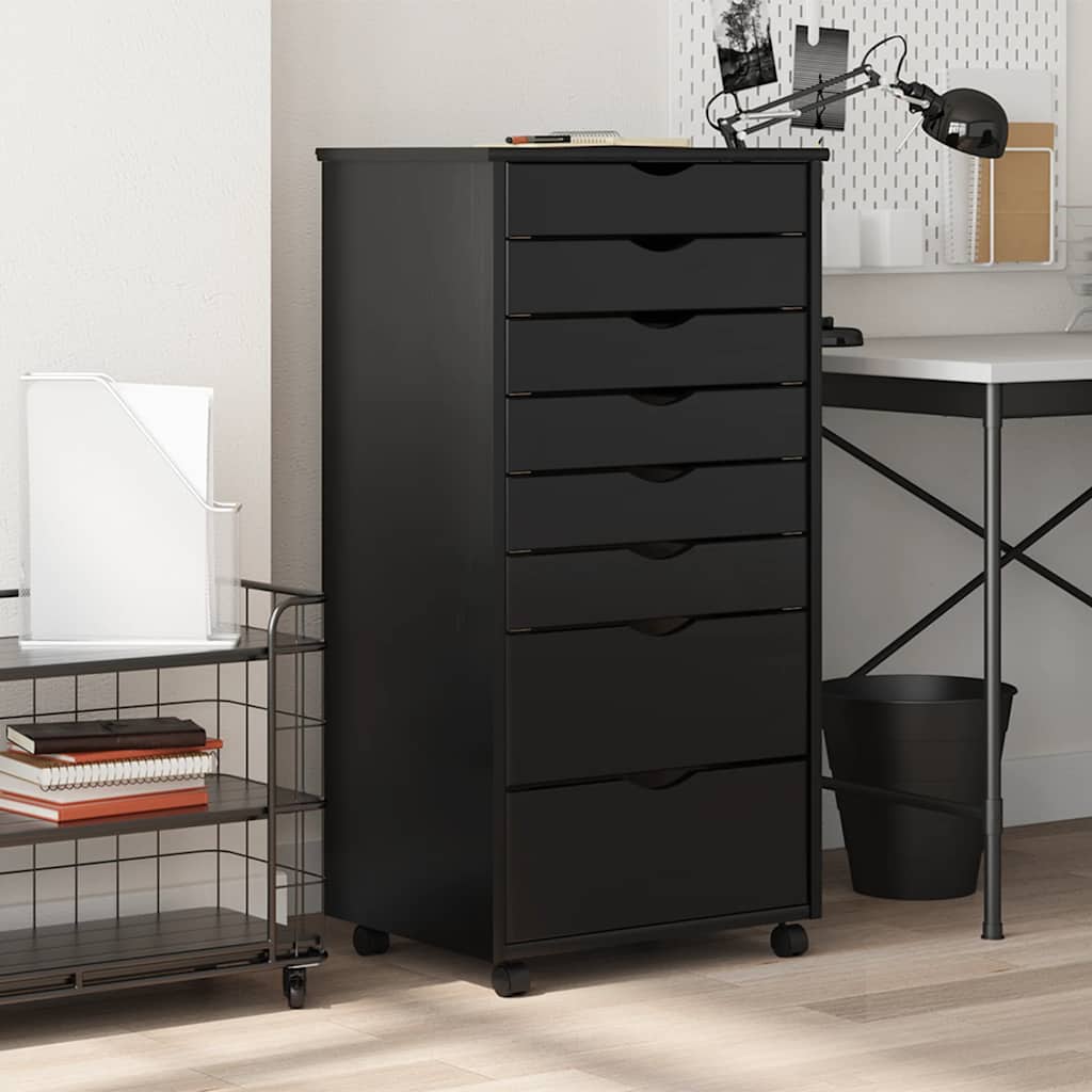 Armoire roulante avec tiroirs MOSS noir bois de pin solide - XIOS