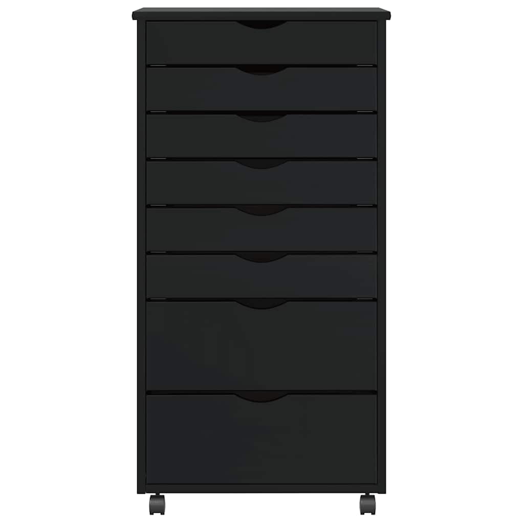 Armoire roulante avec tiroirs MOSS noir bois de pin solide - XIOS