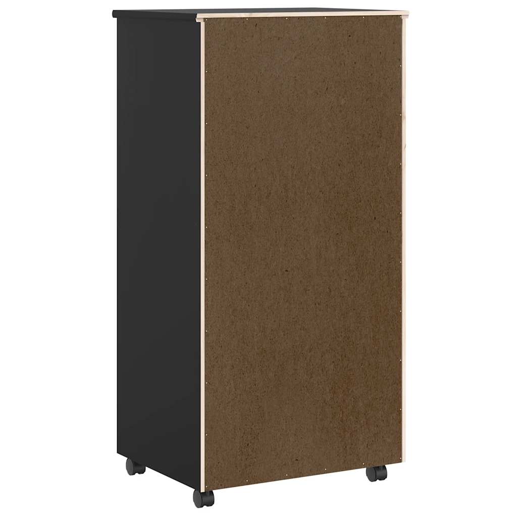 Armoire roulante avec tiroirs MOSS noir bois de pin solide - XIOS